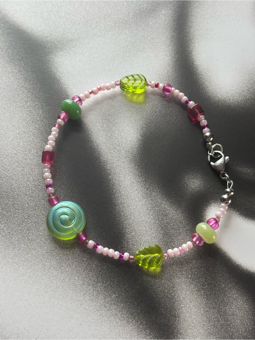Handmade Pink and Lime Glass Bead Bracelet